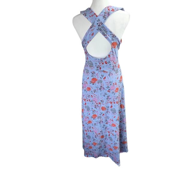 Pact Organic Cotton Fit & Flare Midi Dress Size XL stretch knit floral Blue - Picture 4 of 9